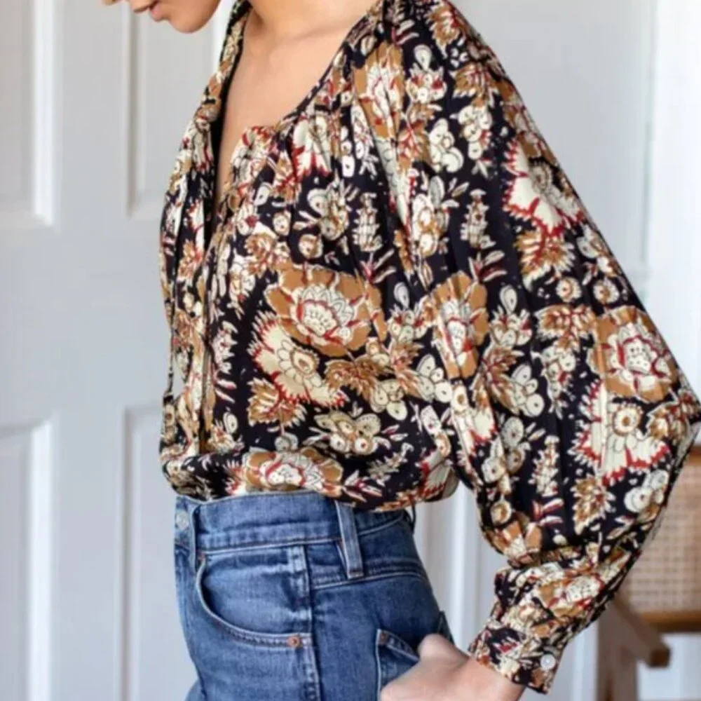 Emerson Fry India Collection top - Black Floral - Medium